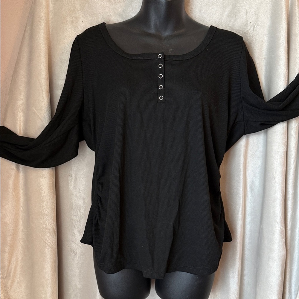 SHEIN Black Button-Accent Blouse